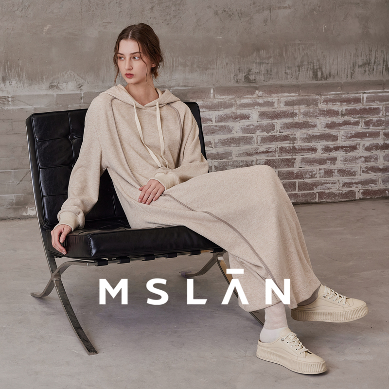 MSLAN滚条针织直筒宽松卫衣裙