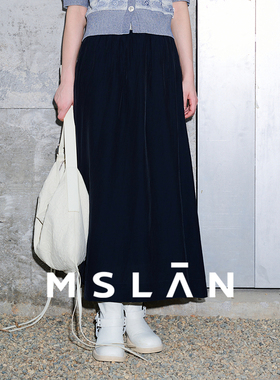MSLAN美式工装裙 藏蓝色A字裙松紧腰双口袋半身裙MGBQ016