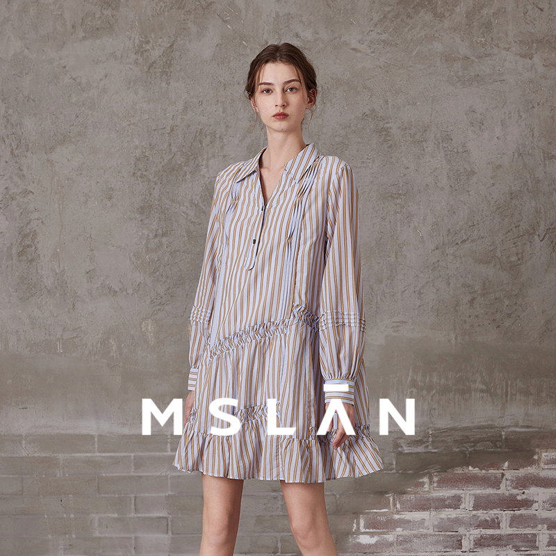 MSLAN莱赛尔透气时尚条纹连衣裙
