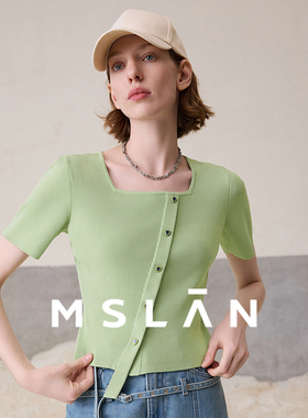 【亲肤凉感面料】MSLAN春夏时髦方领简约曲珠纱毛针织衫MFBM1106