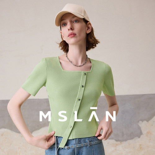 春夏时髦方领简约毛边T恤MSLAN