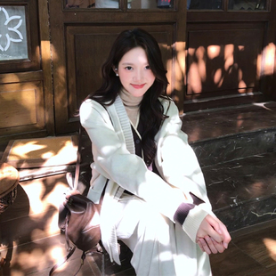 绒系列/MSLAN解构拼接休闲羊毛大衣白色V领双面呢羊绒外套26春