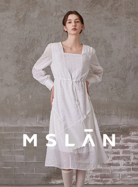 【白月光】MSLAN秋冬复古收腰镂空长袖连衣裙MFAV4117