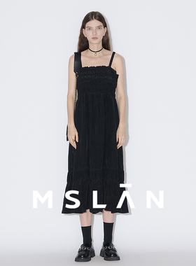 MSLAN春夏优雅打揽吊带连衣裙收腰显瘦小黑裙MFAM4116