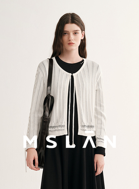 淡月朦胧丨MSLAN商场同款夏季U领针织微镂空开衫外套女MGBW286