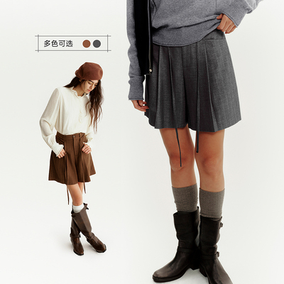 遮胯显瘦/MSLAN褶皱短裤26春冬半松紧绑带休闲百慕大小个子裤子