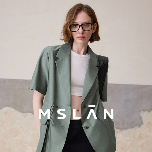 MSLAN复古纹理收腰短袖西装