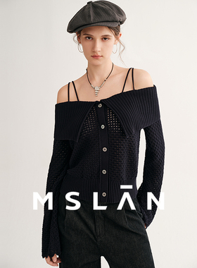 MSLAN丨26春藏蓝色镂空一字肩 小心机显瘦毛针织衫上衣MGCN408