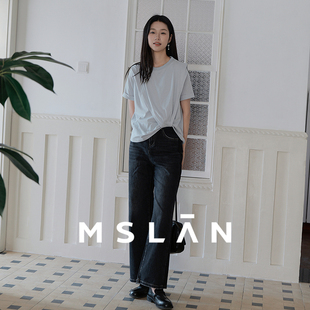 MSLAN春季休闲通勤牛仔裤设计感做旧直筒高腰长裤MGAK173