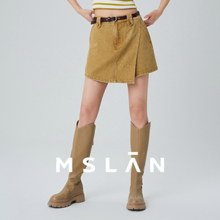 裤 复古棕色印花牛仔短裤 裙MFCM6901 美式 「清仓2折」MSLAN夏季