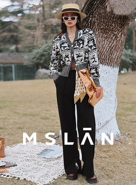 MSLAN博主同款时尚直筒休闲裤松紧腰显瘦开叉长裤女MFAE6703