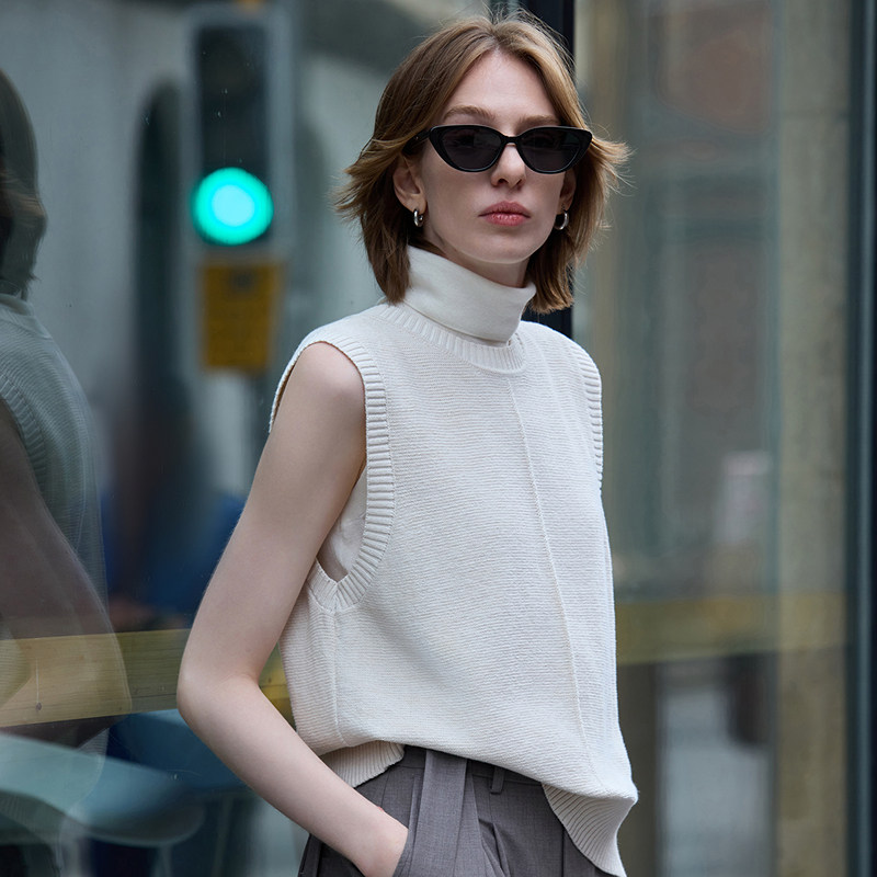 MSLAN简约圆领微宽松质感轻盈透气外穿无袖罗纹高领针织背心,女装/女士精品,毛针织衫,淘宝优惠券,粉丝福利购,淘宝优惠卷