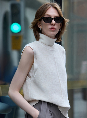 MSLAN简约圆领微宽松质感轻盈透气外穿无袖罗纹高领针织背心