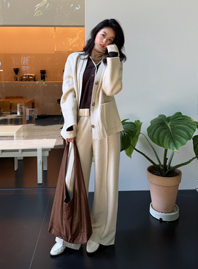 MSLAN轻轻毛呢 冬季解构拼接廓形羊毛大衣白色V领双面呢外套新品