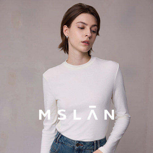 MSLAN淡人风打底衫 半高领质感白色长袖T恤肌底衣 MGCN5461