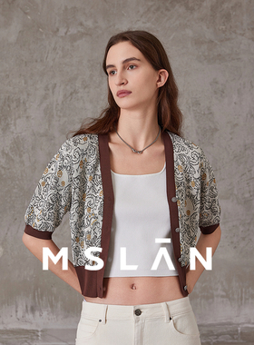 适合小个子|MSLAN设计感V领时髦法式印花女针织开衫MFAV2305