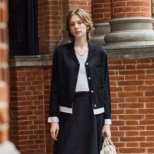 MSLAN非正式学院风轻盈针织短开衫呼吸感撞色拼接千金小香风外套