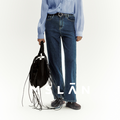 C位牛仔/MSLAN深蓝色高腰复古修身显瘦简约冬季牛仔法棍裤MGDK338