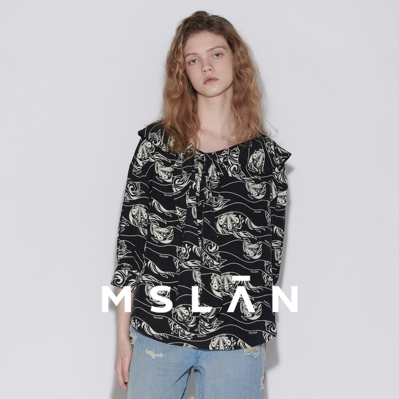 春季时髦绑结印花衬衫MSLAN