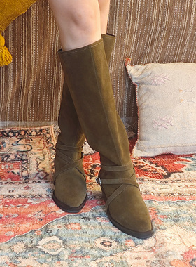 MSLAN西部牛仔风骑士靴美拉德废土风早春长靴女鞋