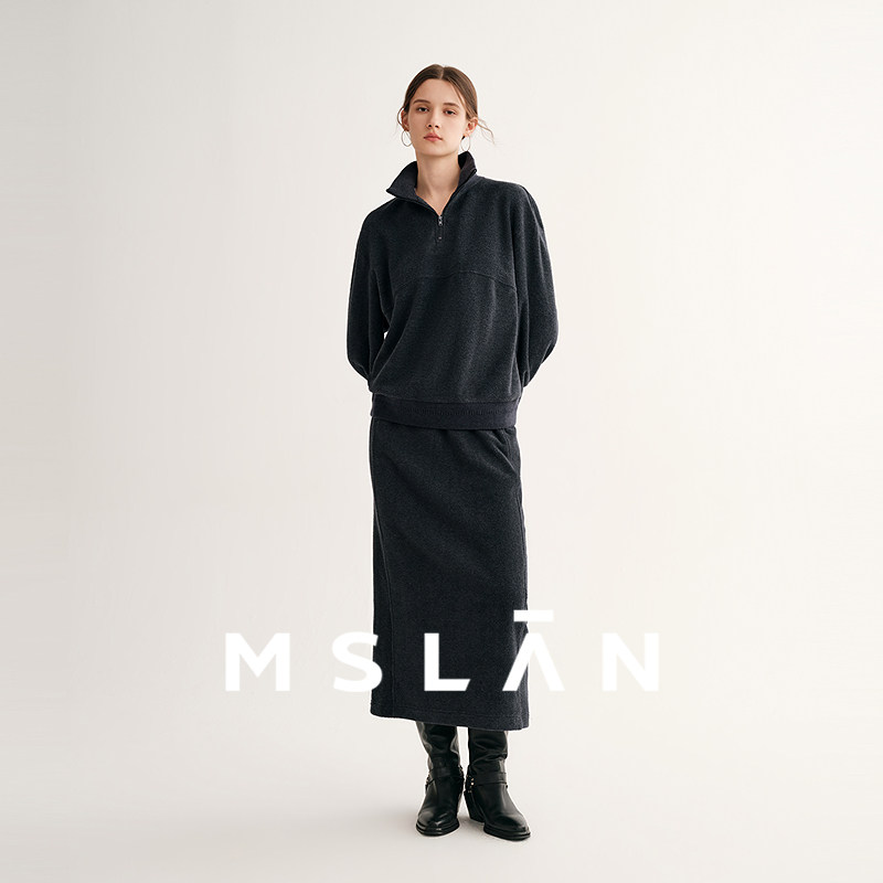 MSLAN摇粒绒套装 懒人锁温立领保暖休闲卫衣半身裙两件套