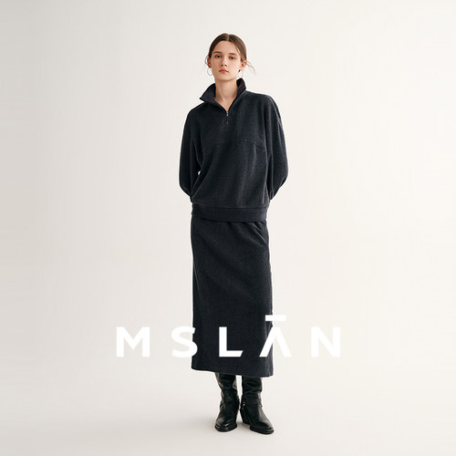 MSLAN摇粒绒套装 懒人锁温立领保暖休闲卫衣半身裙两件套