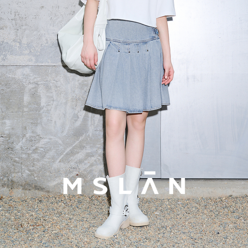 莱赛尔A字压褶牛仔半身裙MSLAN