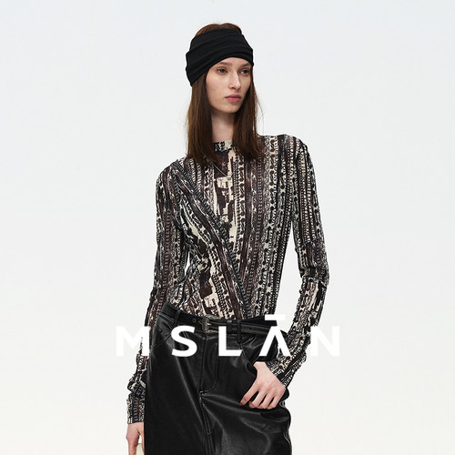 MSLAN野生美学 25秋个性印花套衫不规则分割小众肌理感修身长袖女