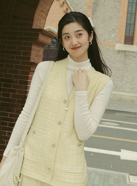 MSLAN知识分子 26春法式复古拼接连衣裙针梭拼背心裙奶油黄中长裙