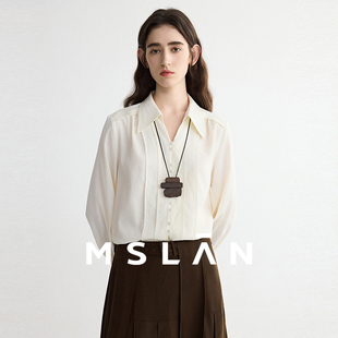 白色衬衫 「游牧旅人」MSLAN法式 复古尖领衬衣外穿轻盈感V领长袖