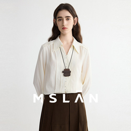 「游牧旅人」MSLAN法式复古尖领衬衣外穿轻盈感V领长袖白色衬衫
