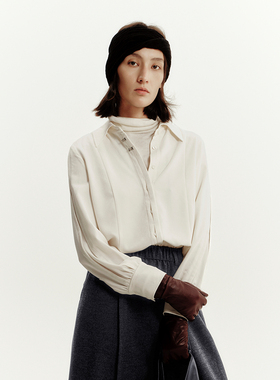 MSLAN 26春对褶设计盘带绣系带温暖感活页分割白衬衫MGDN360