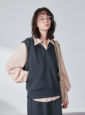 MSLAN格雷系 26春时尚灰调休闲连帽衫高级感简约马夹