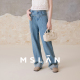 女MGBK569 透气浅蓝色双腰带牛仔裤 氧气丹宁 MSLAN莱赛尔直筒裤