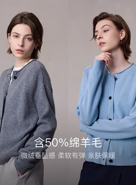 淡人衣橱|MSLAN26春高支羊毛混纺 慵懒感蓝色毛衣针织衫MGCW342