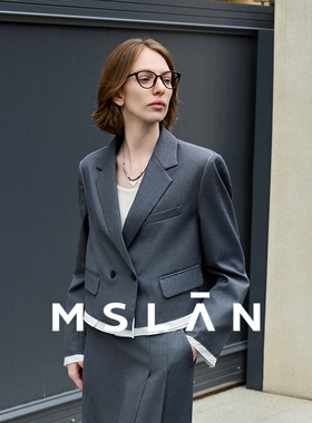 格雷系/MSLAN26春气质冷淡风V领修身收腰短款小个子西装