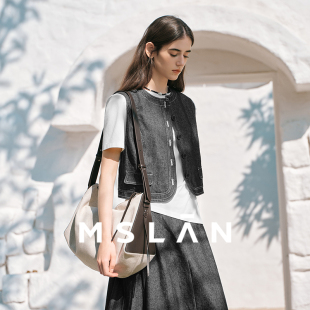 「单宁马甲」MSLAN复古牛仔马夹含亚麻工装 叠穿明线马甲背心女