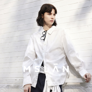 上衣女 纯棉白衬衫 MSLAN抽皱显瘦 25秋气质通勤收腰落肩袖