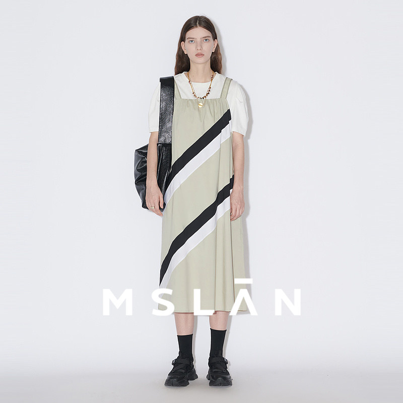 【可调节肩带】MSLAN春季时尚工装风撞色吊带裙背带裙MFAN4
