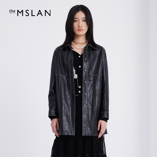 春季复古皮革外套MSLAN中长款