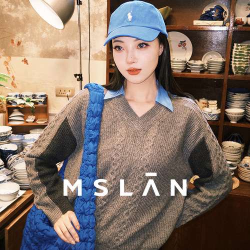 MSLAN26春复古绞花羊毛针织衫