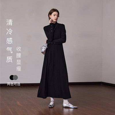 MSLAN智性通勤|冬季季个性分割显瘦小黑裙气质收腰连衣裙