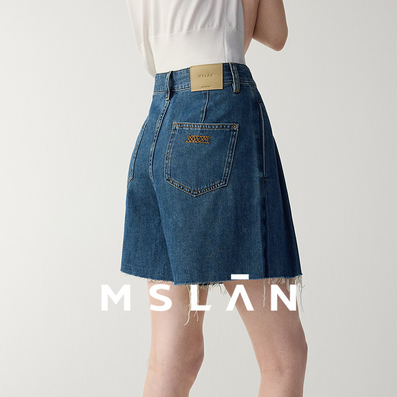 解构丹宁/MSLAN春夏时髦高腰毛边牛仔裤裙百褶防走光短裤MGAK077,女装/女士精品,半身裙,淘宝优惠券,粉丝福利购,淘宝优惠卷