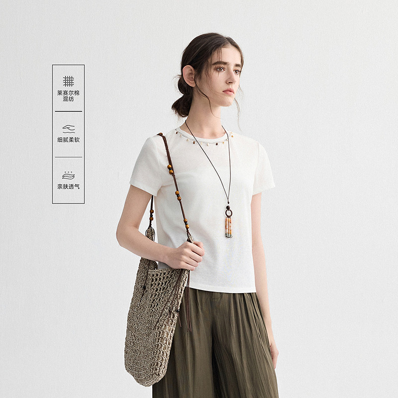 「贝壳T」MSLAN春夏肌理感小众修身显瘦气质T恤合身短袖上衣