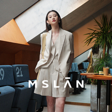 轻通勤丨MSLAN松弛感夏季薄款仿麻两件套短袖卡其西装外套MGBW425