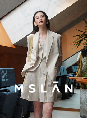 轻通勤丨MSLAN松弛感夏季薄款仿麻两件套短袖卡其西装外套MGBW425