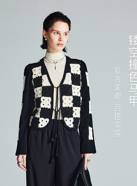 镂空钩花|MSLAN商场同款26春撞色系带手工针织外套MFDW504