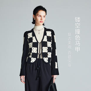 镂空钩花 26春撞色系带手工针织外套MFDW504 MSLAN商场同款