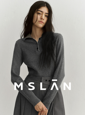 知识分子/MSLAN格雷系气质翻领耐洗涤热针梭拼短款连衣裙