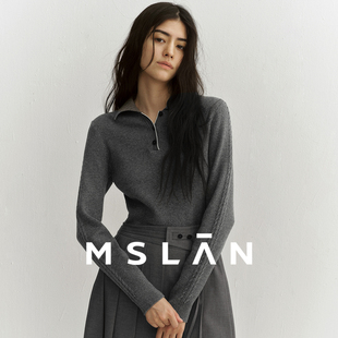 知识分子 连衣裙 MSLAN格雷系气质翻领耐洗涤热针梭拼短款